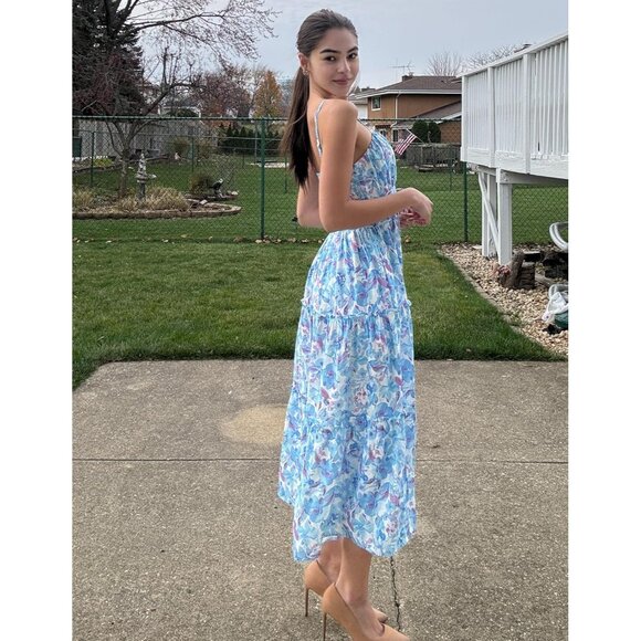 Women's Summer Floral Maxi Dress Casual Boho Sundress with Pockets - Picture 5 of 7